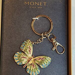 New in Box Monet Butterfly Goldtone & Crystal Keychain